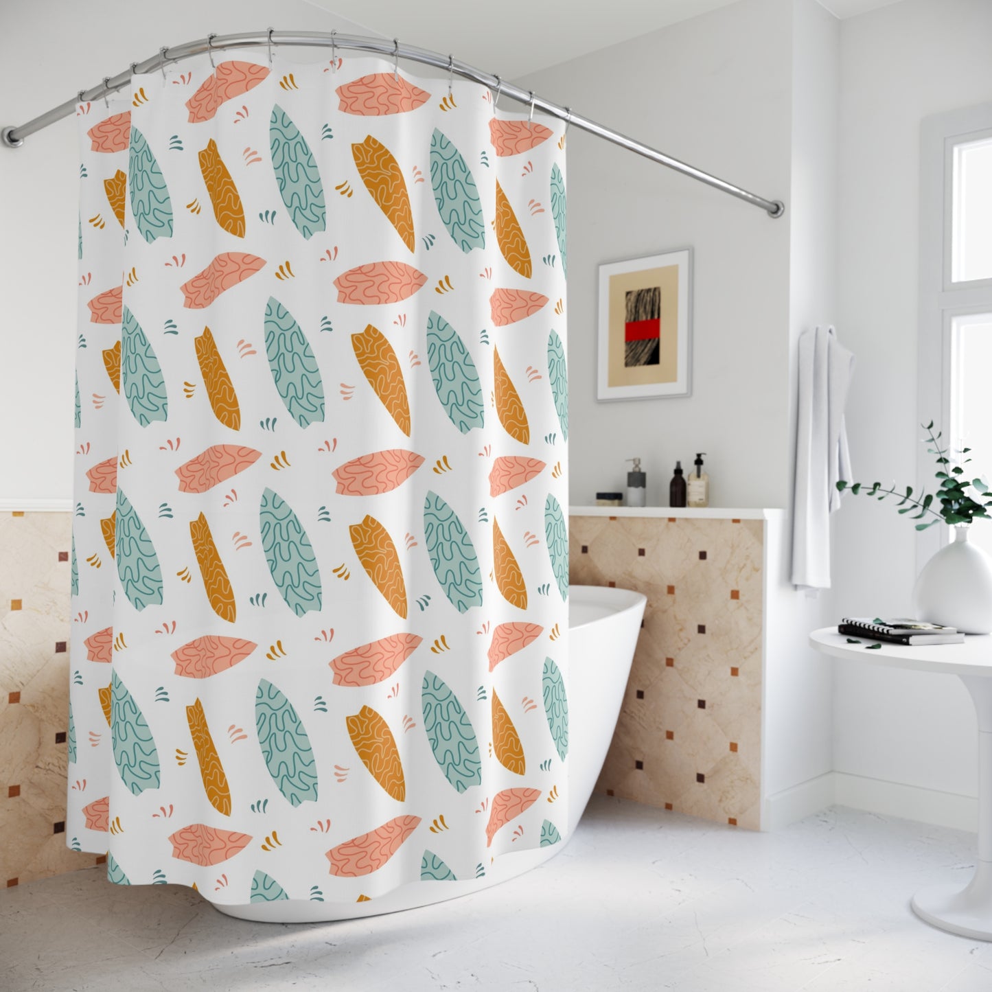 Boho Surfboard Pattern Shower Curtain