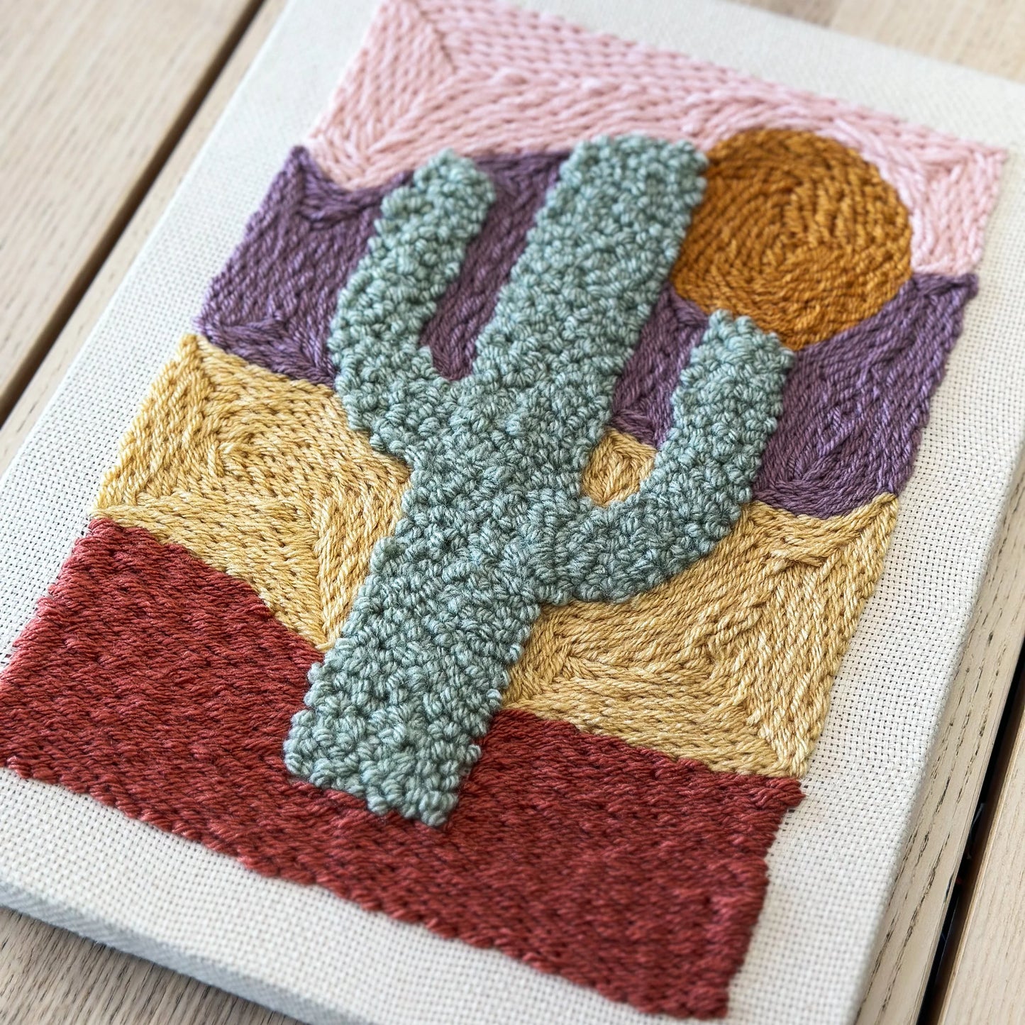 Saguaro and Sun Punch Needle Wall Hanging